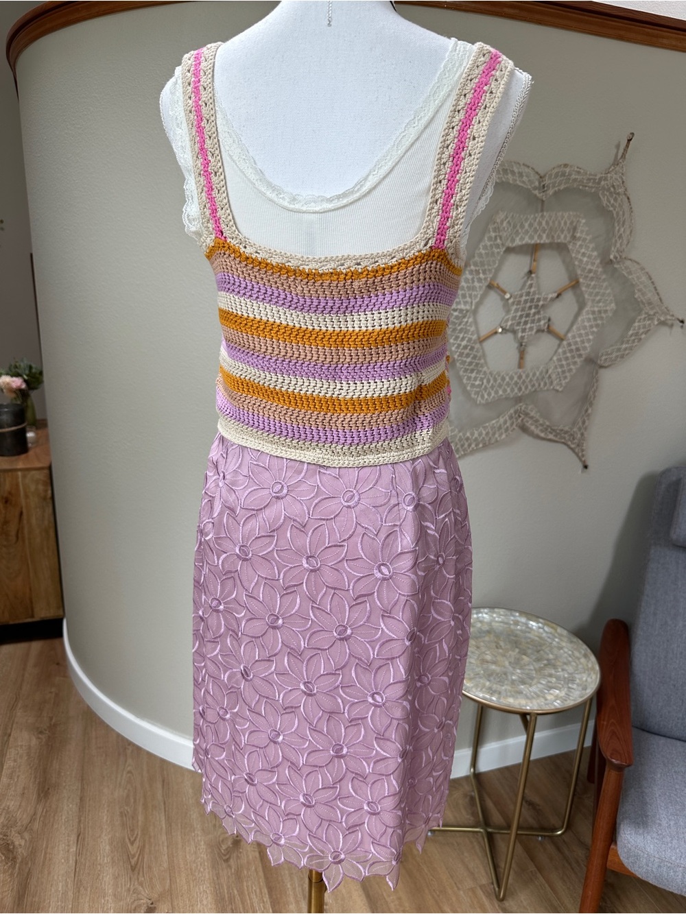 Cotton Emporium Multicolor chevron Crochet Knit tank Top - Picture 3 of 7